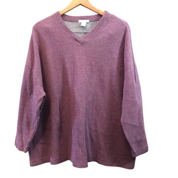 J. Jill Tops - J Jill 100% Cotton Long Sleeve Vneck Purple Pullover Top Lined Size 1X Classic